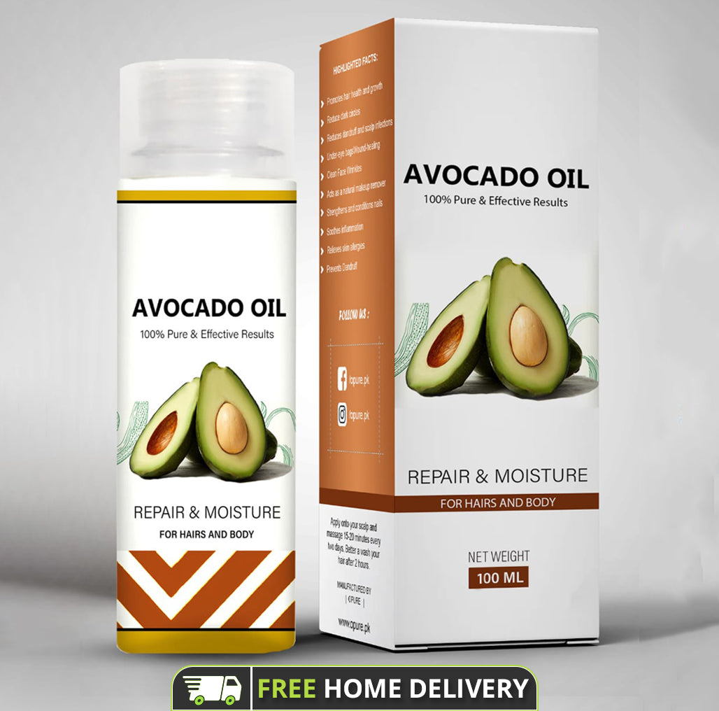 Avocado Oil For Hair, Skin and Nail Care plus Dry Hair Treatment and Facial Oil Moisturizer - Natural Hair Oil and Carrier Oil for Essential Oils Mixing 100 ML