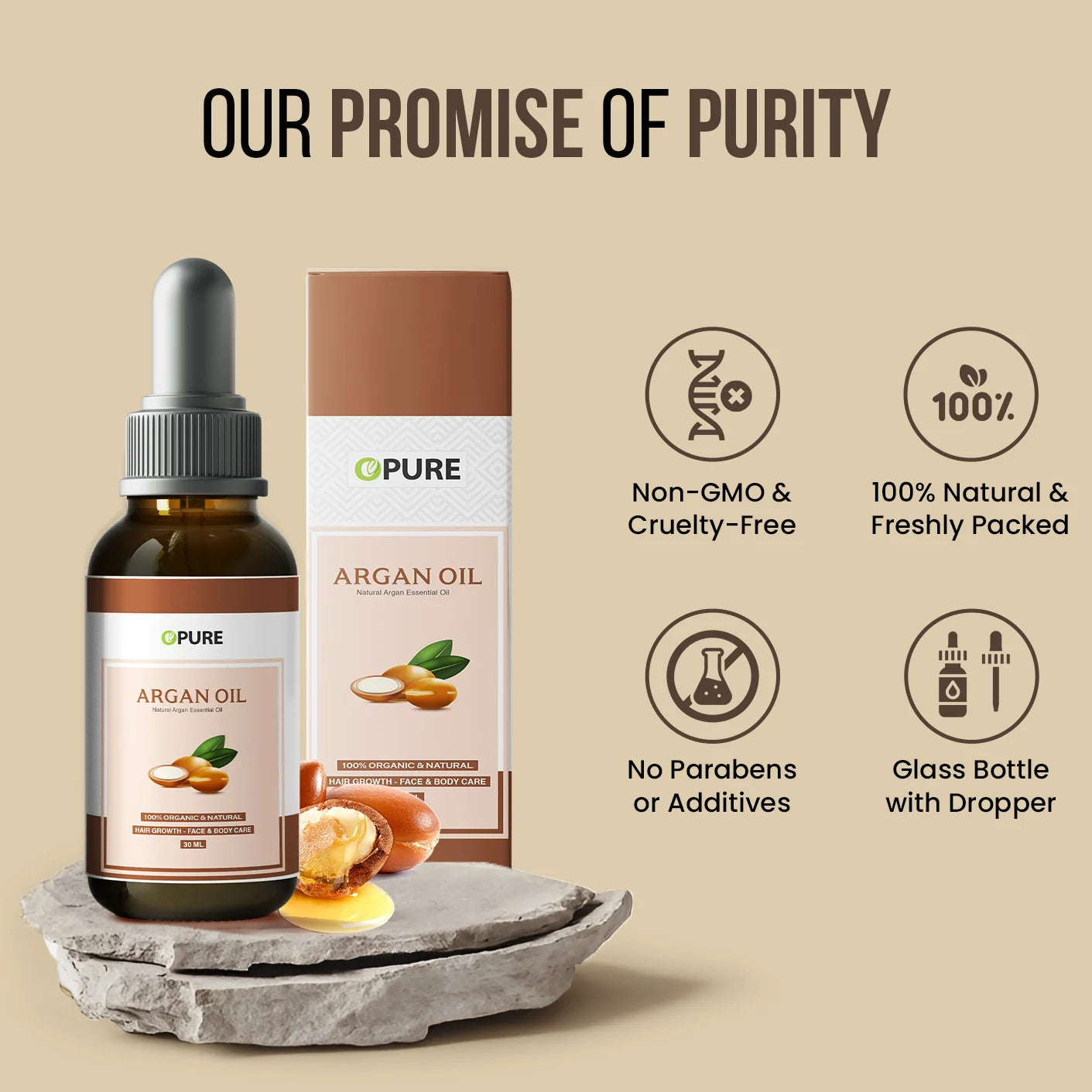 Opure Argan Oil – 100% Organic Cold-Pressed Essential Oil for Hair Growth, Face & Body Care (30ML)
