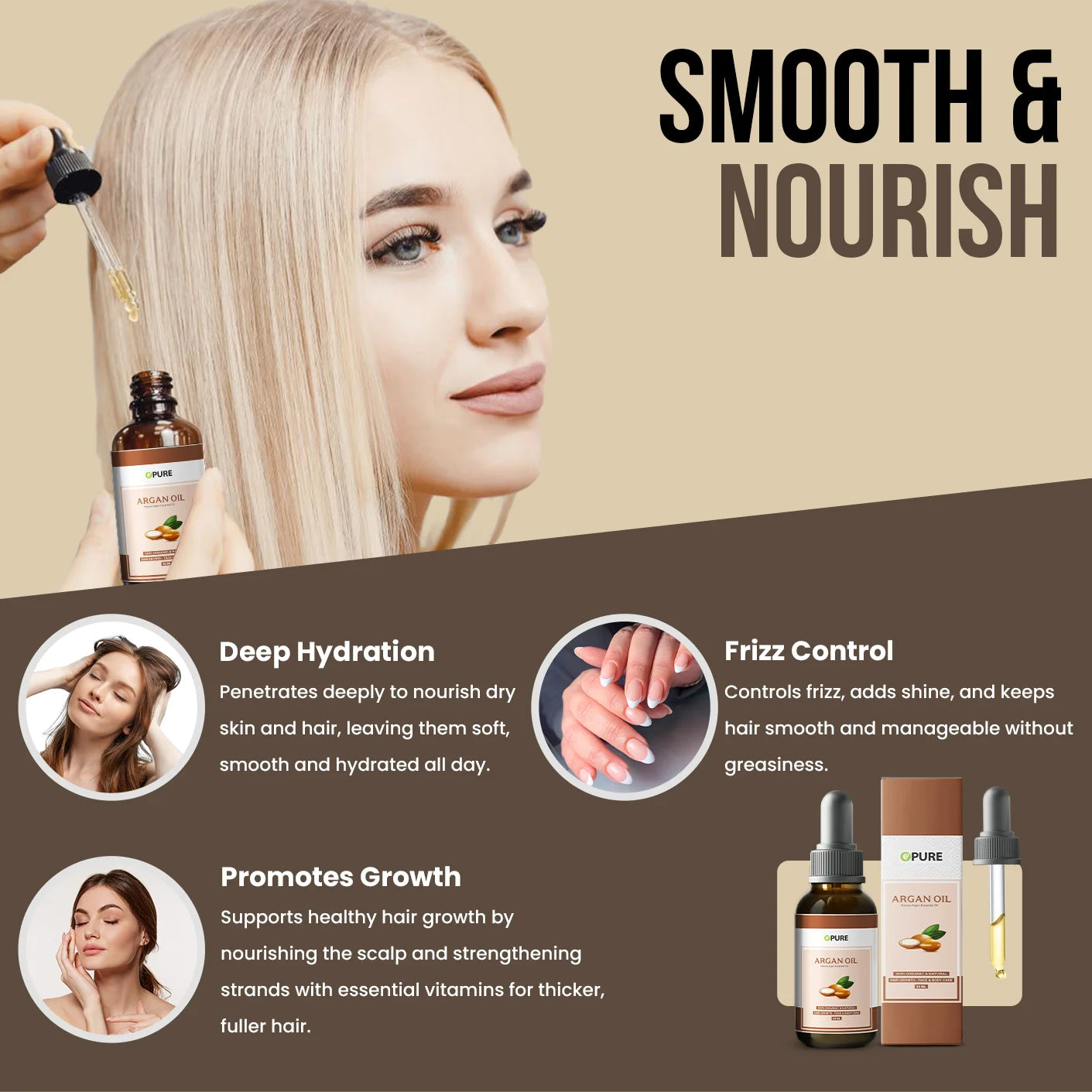 Opure Argan Oil – 100% Organic Cold-Pressed Essential Oil for Hair Growth, Face & Body Care (30ML)