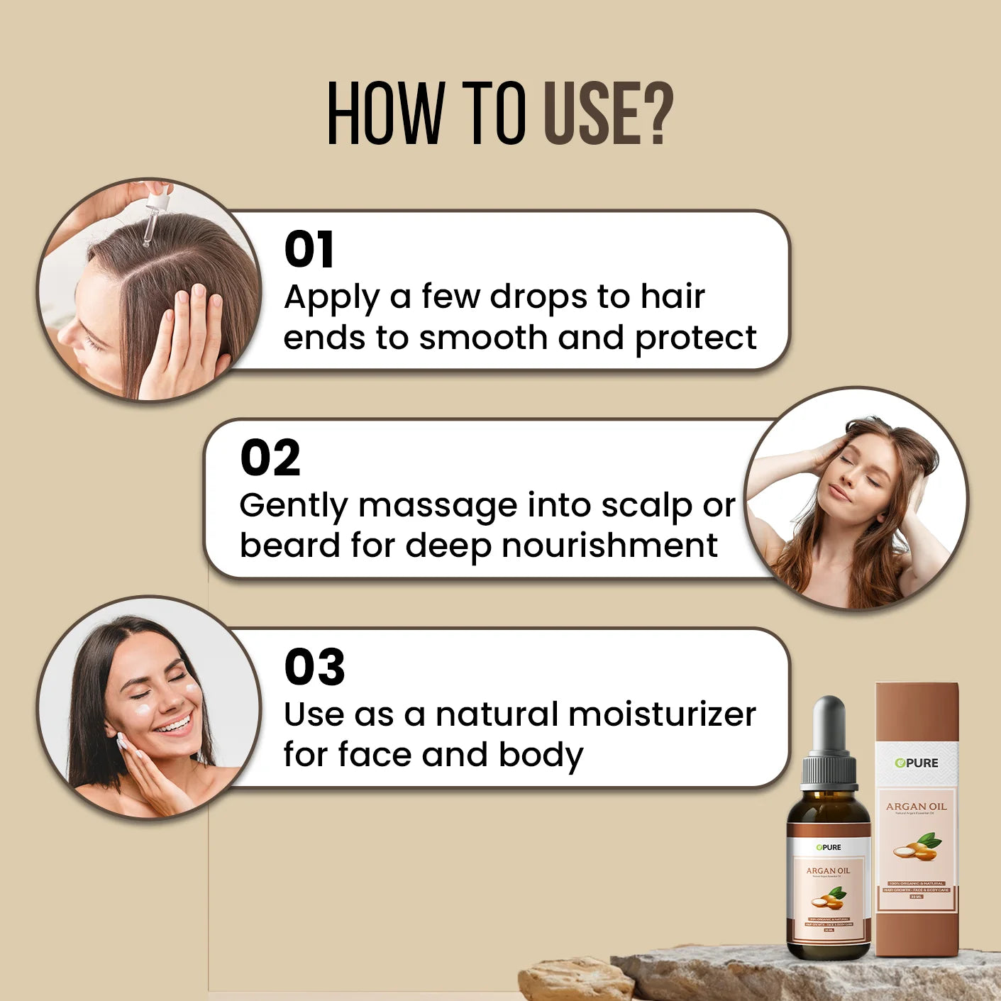 Opure Argan Oil – 100% Organic Cold-Pressed Essential Oil for Hair Growth, Face & Body Care (30ML)