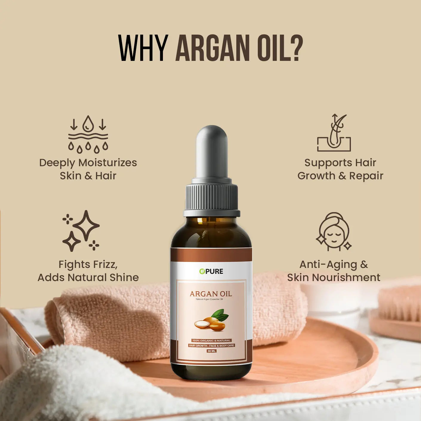Argan Oil | 100% Pure & Natural Cold Pressed Best for Beard, Hair, Skin, Face, Body
