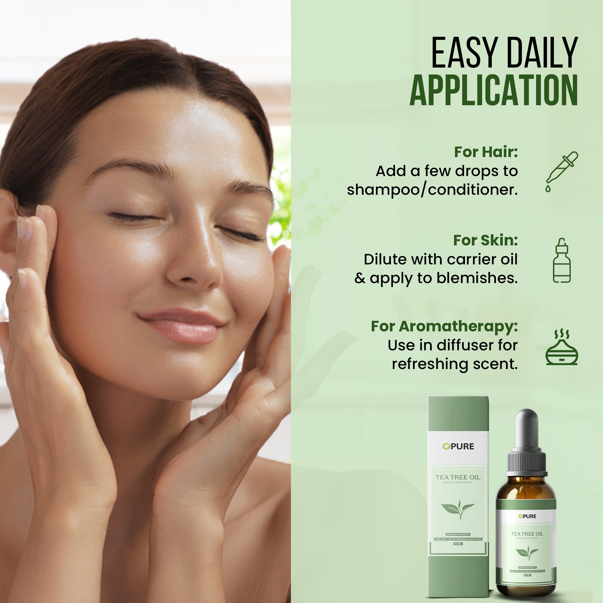Opure Tea Tree Oil – 100% Pure Premium Essential Oil for Hair, Skin & Nails (30ML)