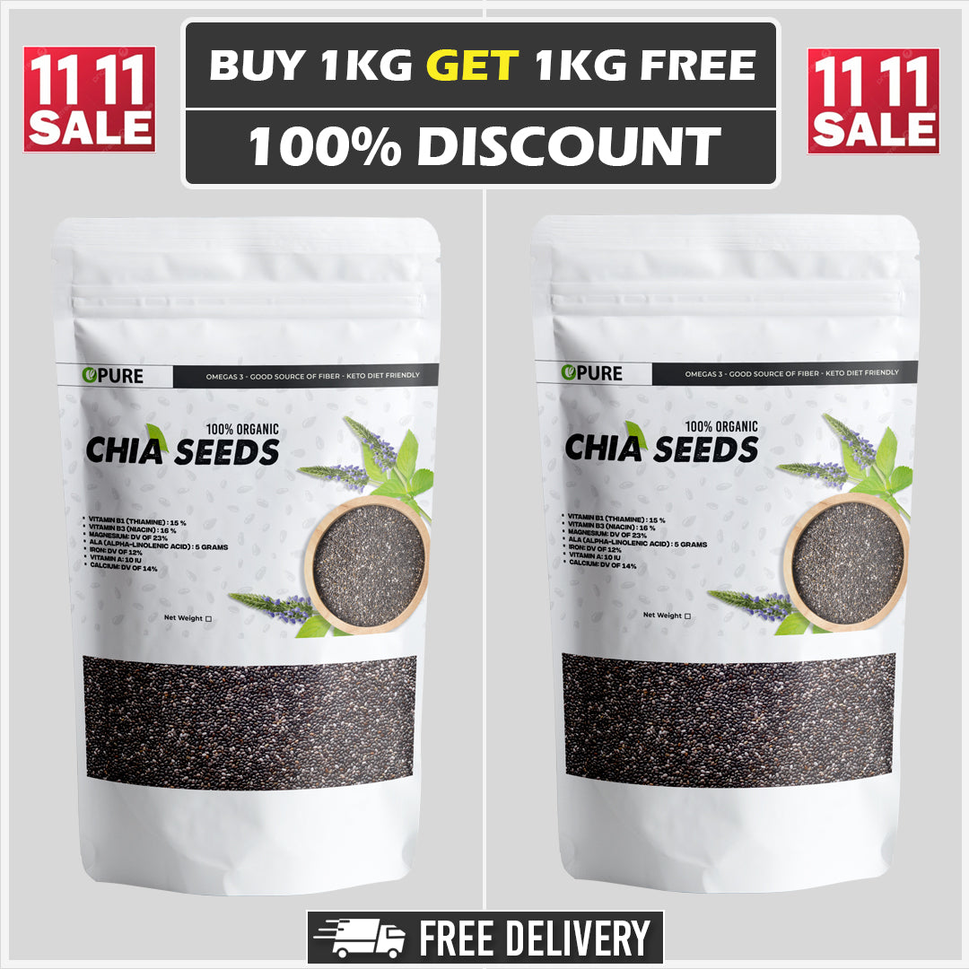 Chia Seeds 1 KG x 2 , Means You'll Get x 2 KG In This Price | Export Quality | Rich Omega 3 | Good Source of Fiber & Protein | Limited Time Only