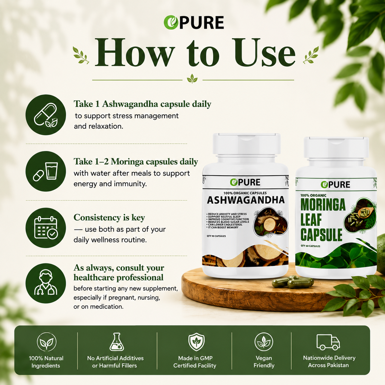 Vitality Duo Offer – Ashwagandha Capsules + Moringa Leaf Capsules 500mg | Buy 2, Save More
