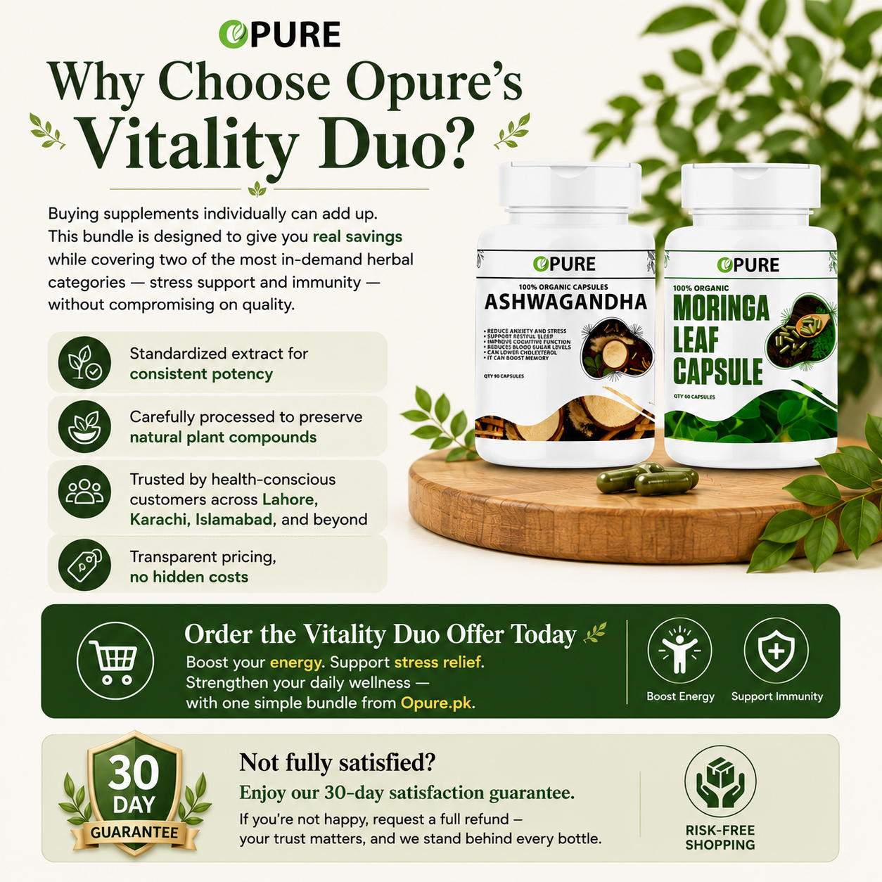 Vitality Duo Offer – Ashwagandha Capsules + Moringa Leaf Capsules 500mg | Buy 2, Save More