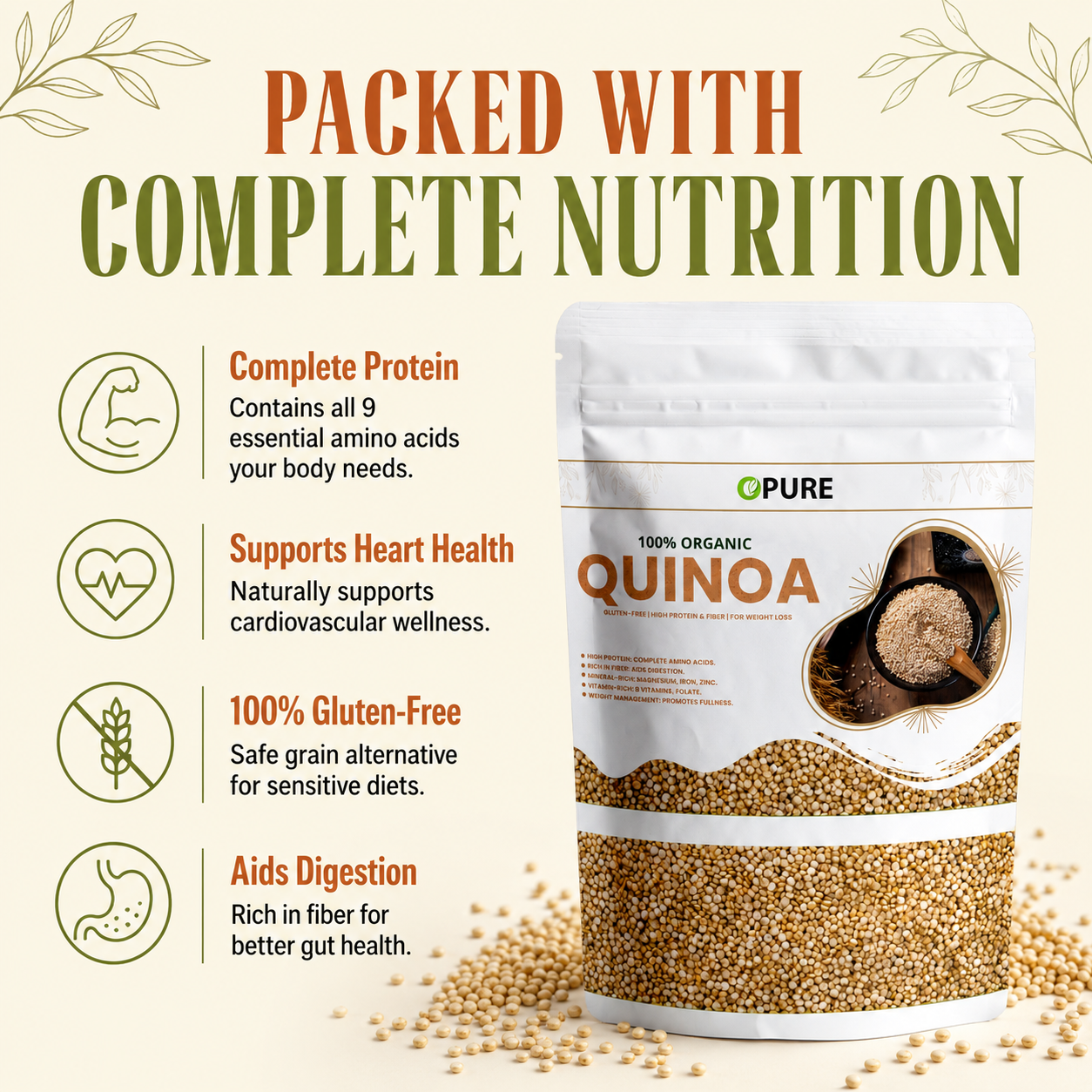 Opure 100% Organic Quinoa – Gluten-Free, High Protein & Fiber Superfood