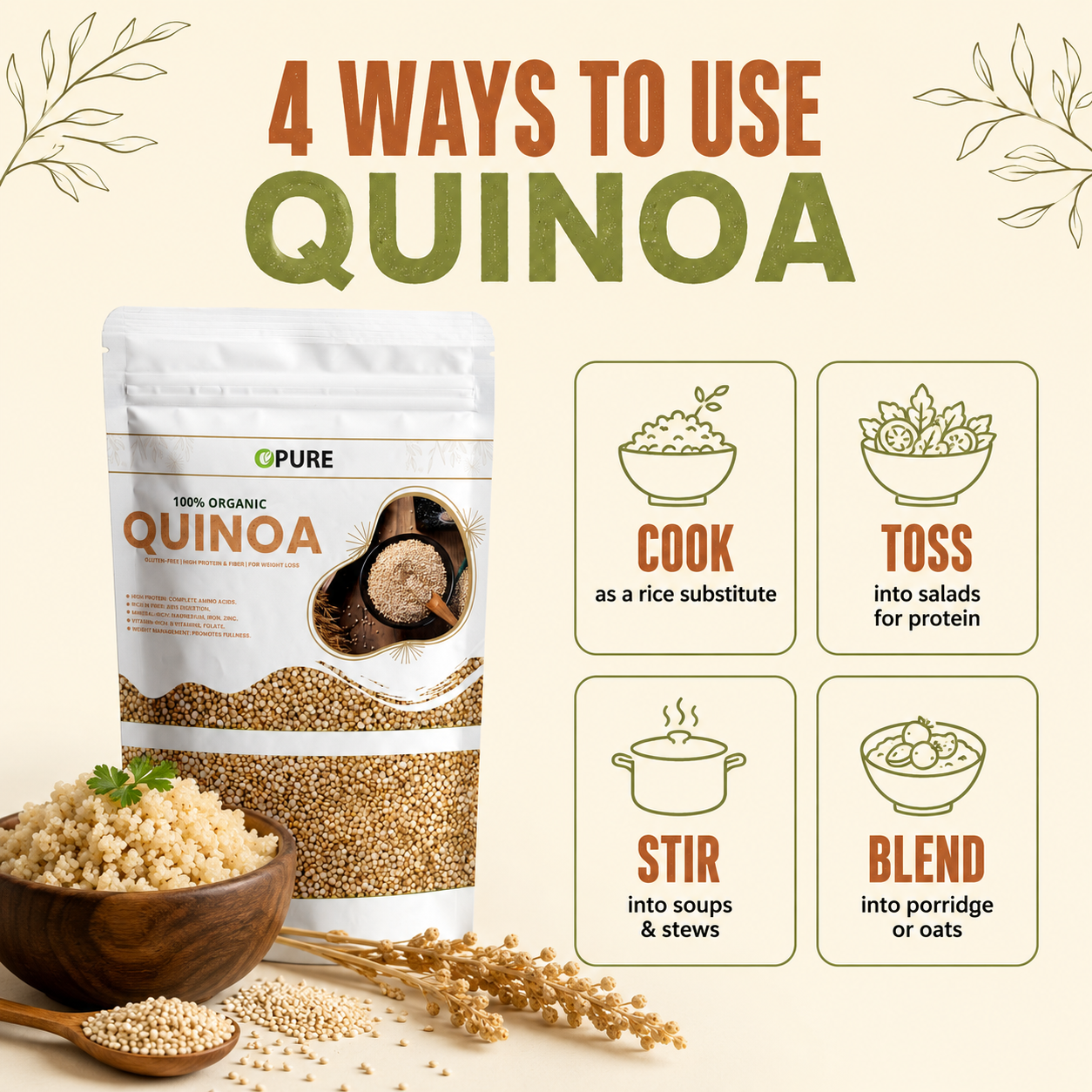 Opure 100% Organic Quinoa – Gluten-Free, High Protein & Fiber Superfood