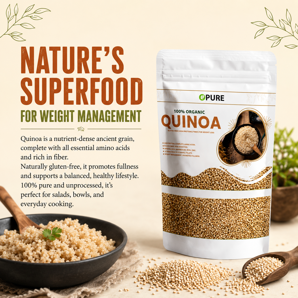 Opure 100% Organic Quinoa – Gluten-Free, High Protein & Fiber Superfood
