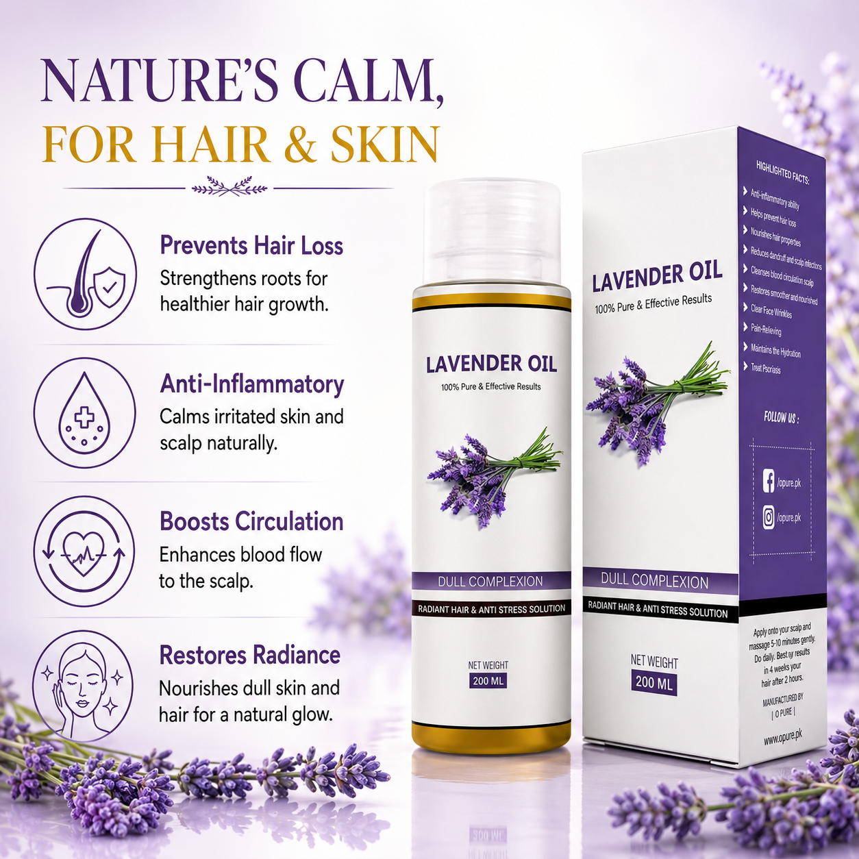 Opure Lavender Oil – 100% Pure Essential Oil for Radiant Hair, Skin & Anti-Stress Relief (100ML)