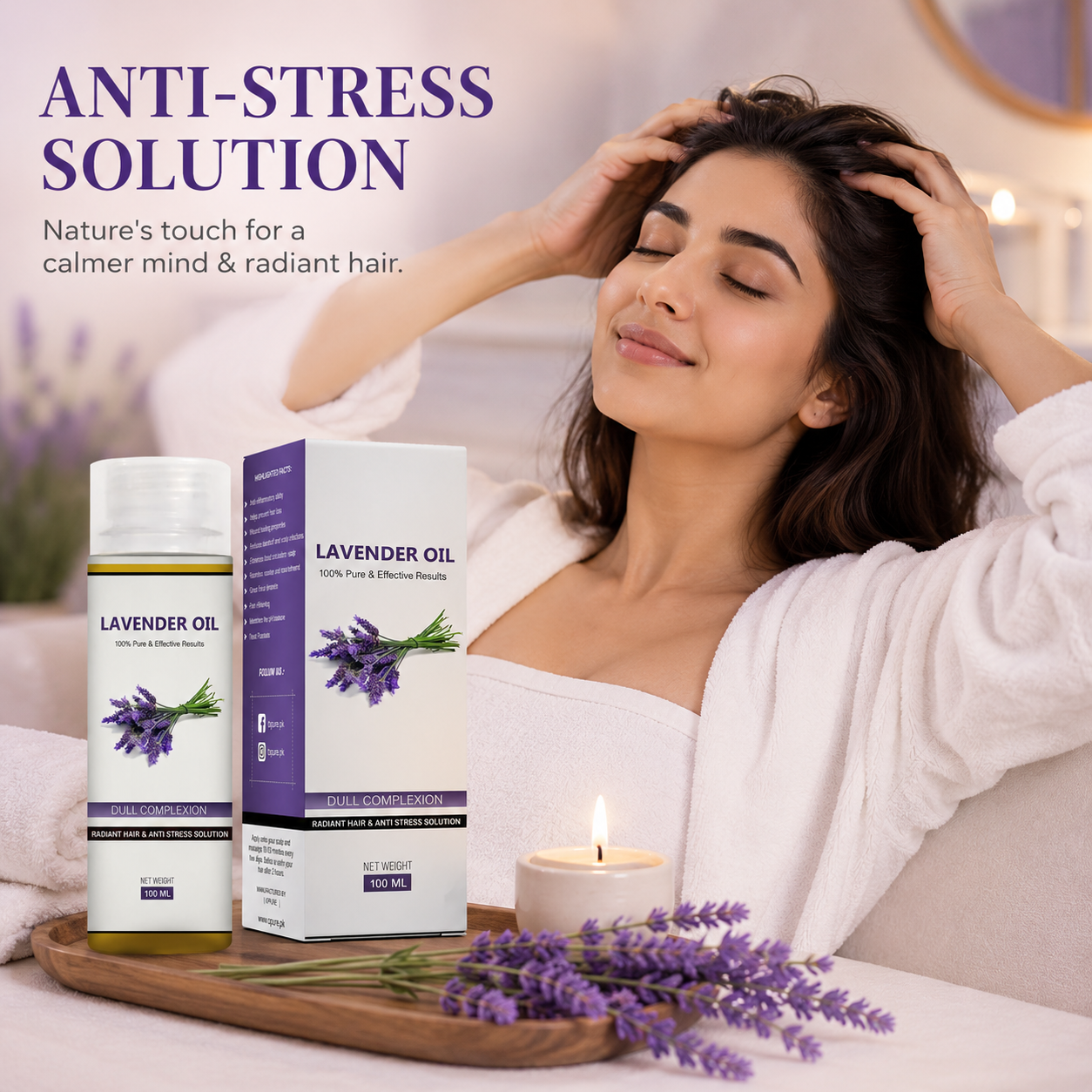 Opure Lavender Oil – 100% Pure Essential Oil for Radiant Hair, Skin & Anti-Stress Relief (100ML)