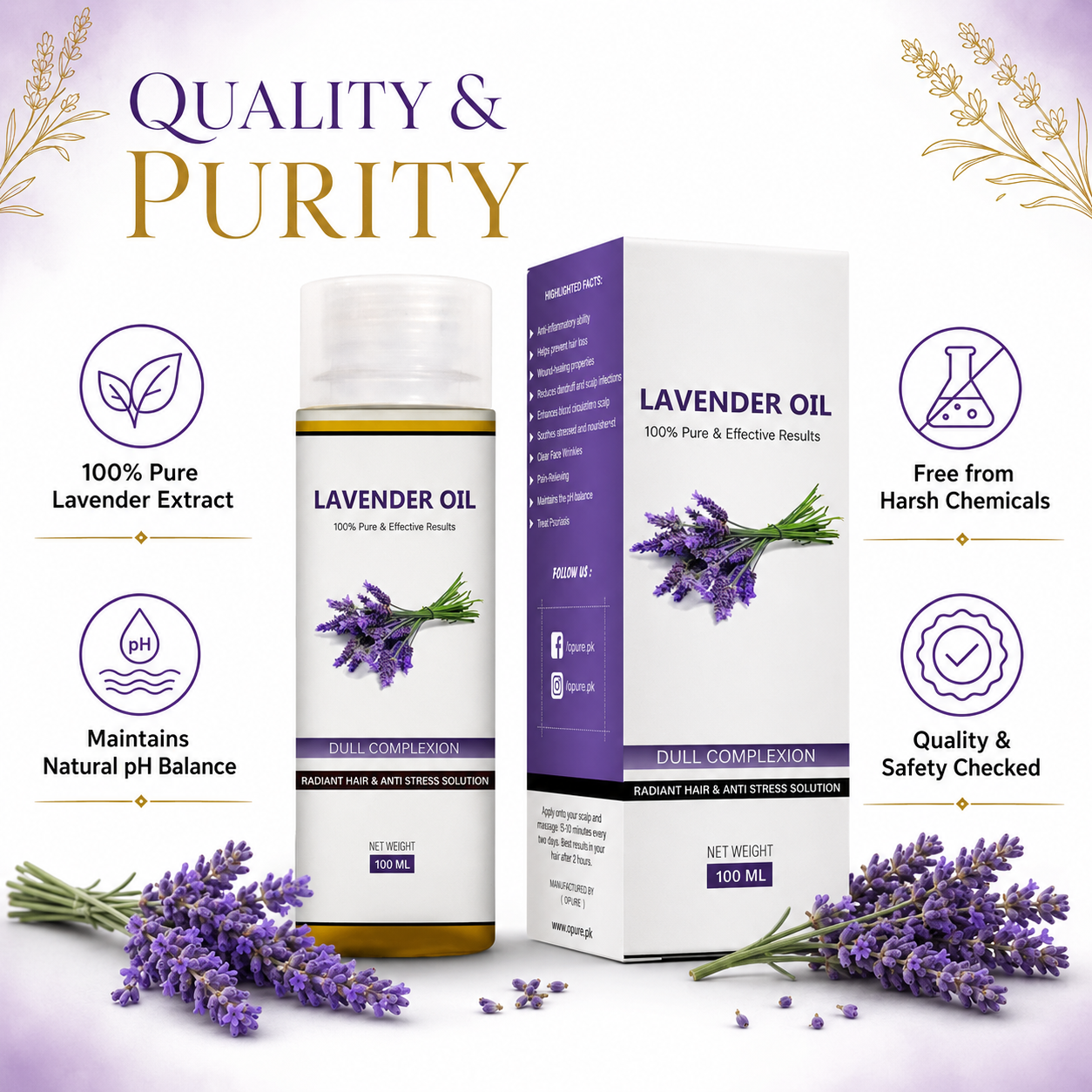 Opure Lavender Oil – 100% Pure Essential Oil for Radiant Hair, Skin & Anti-Stress Relief (100ML)