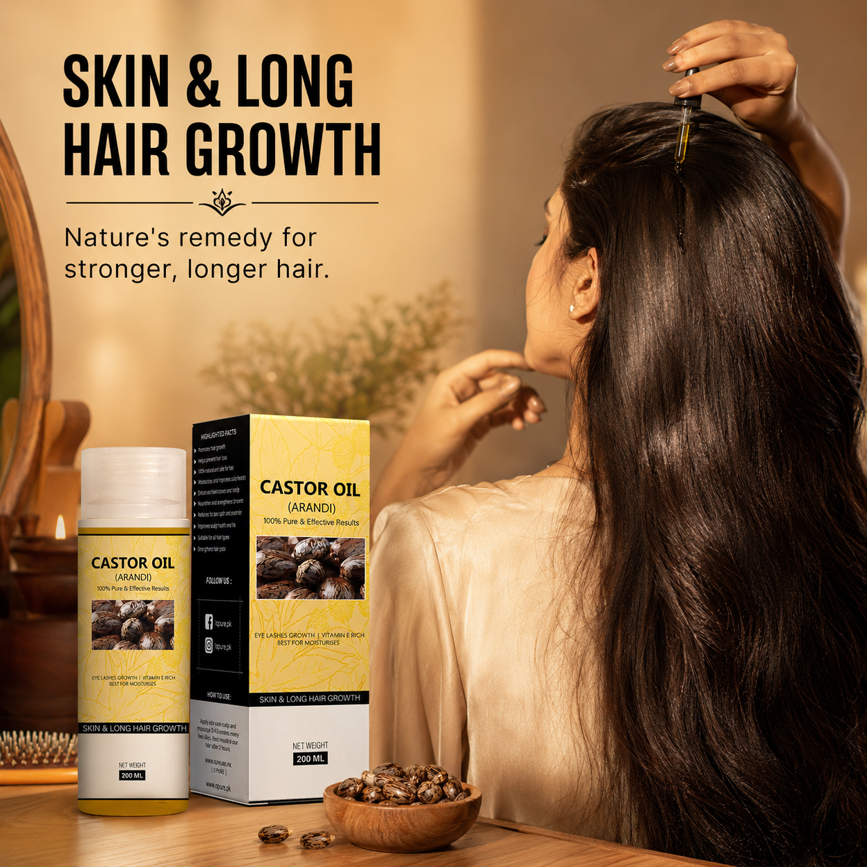Opure Castor Oil (Arandi) – 100% Pure & Effective for Skin & Long Hair Growth (200ML)