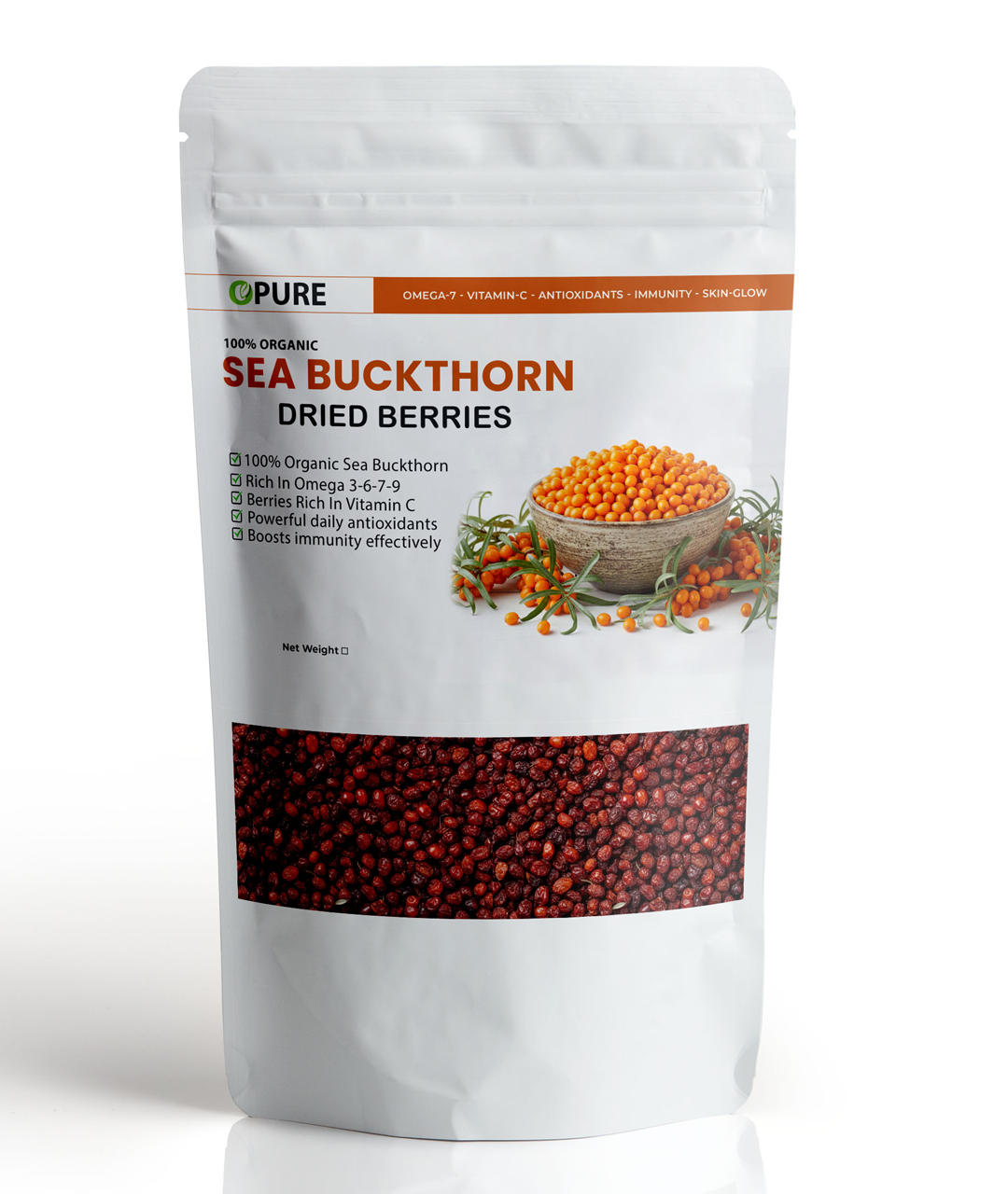 100% Organic Sea Buckthorn Dried Berries – Rich in Omega 3-6-7-9, Vitamin C & Antioxidants