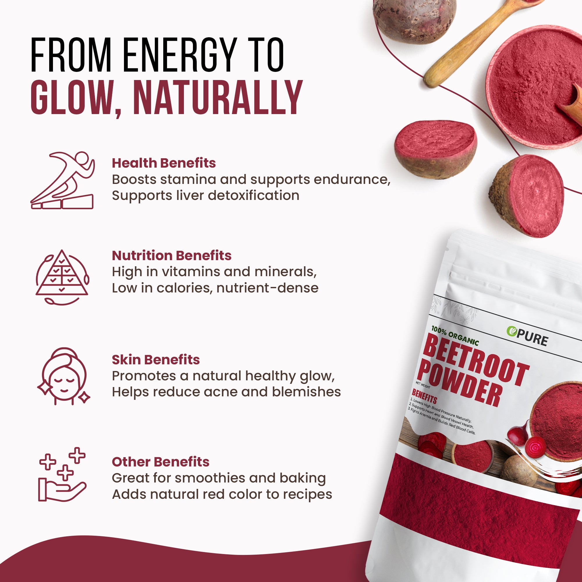 Organic Beetroot Powder – 100% Pure, Non-GMO, Nutrient-Rich Superfood