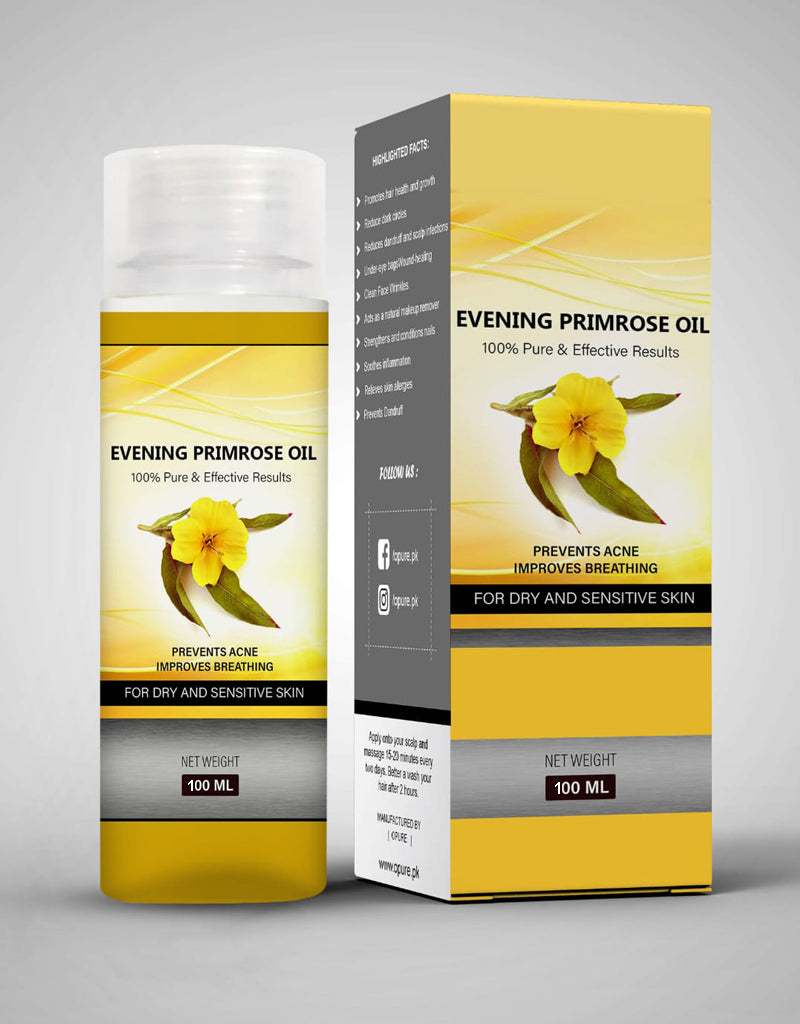 Evening Primrose Oil - Premium Carrier Oil With Dropper For Skin Care, Hair Care, Hair Oiling, Scalp Massage & Body Massage 100 ML